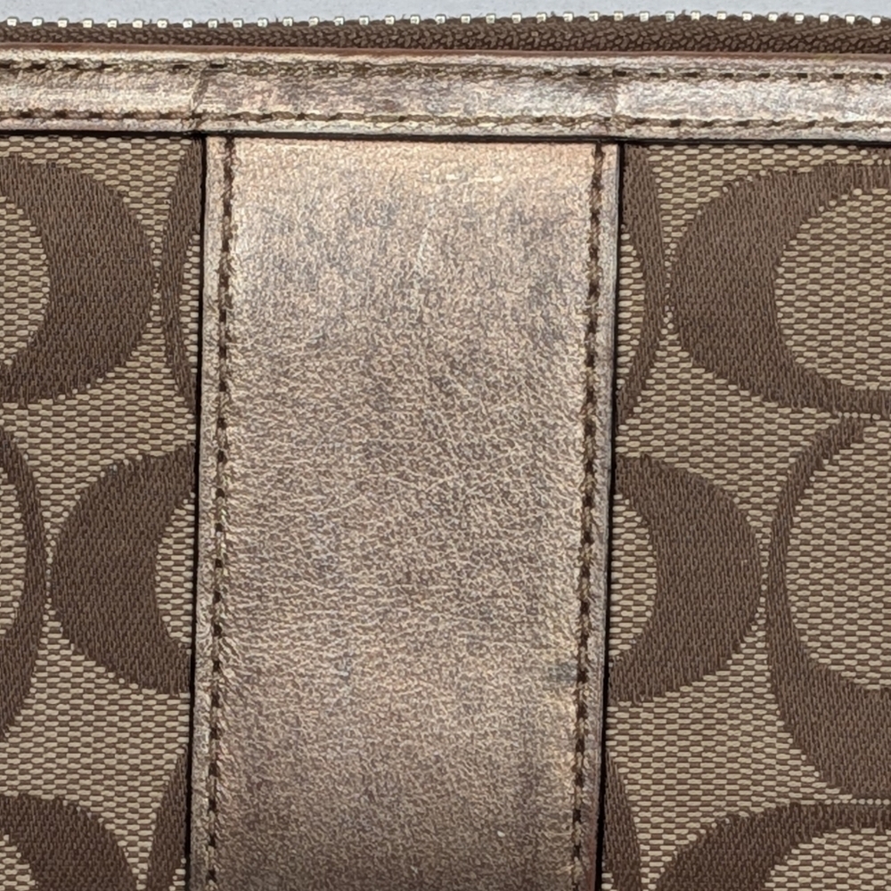 Coach Wallet Signature Monogram Bronze Tan Metallic Stripe Canvas & Leather Zip - Picture 10 of 13